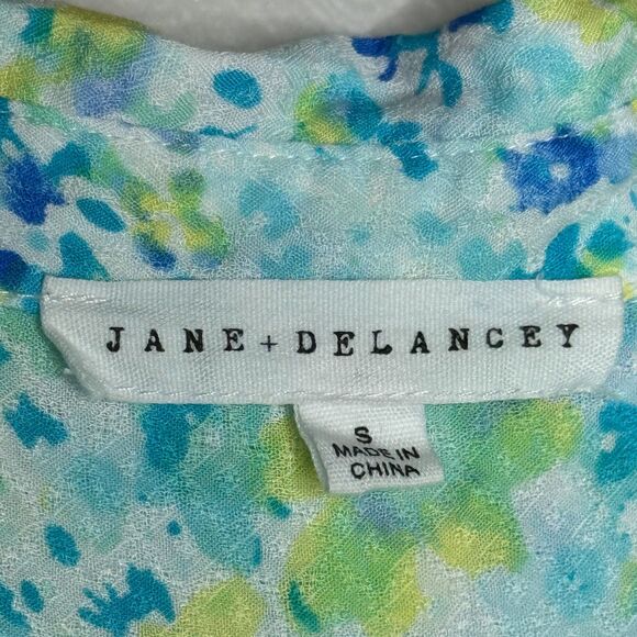 Jane + Delancey Womens Button Up Shirt Small Blue Green Floral Oversized Flowy - Picture 3 of 9